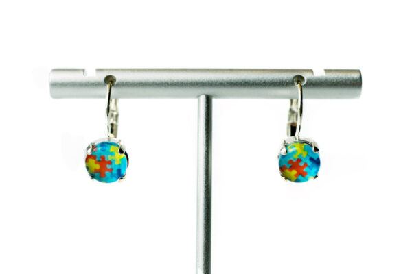 Autism Glass Dome Puzzle Piece Earrings (8mm)