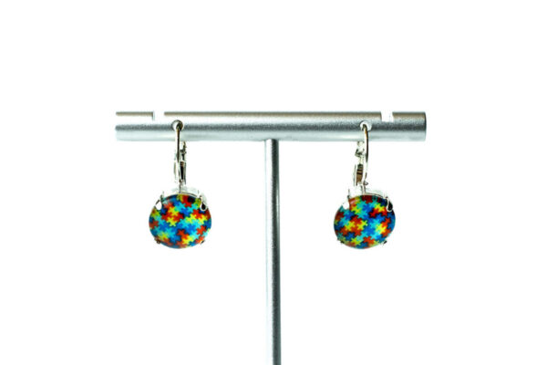 Autism Awareness Glass Dome Puzzle Piece Earrings (12mm)
