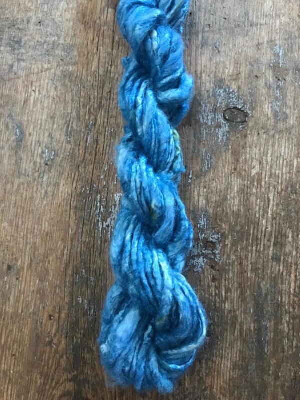 Indigo dyed bamboo handspun yarn, 20 yards
