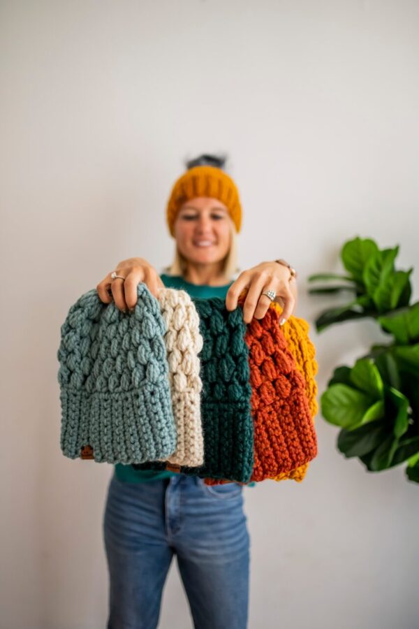 Crochet Puff Stitch Slouch Hat | Dark Green