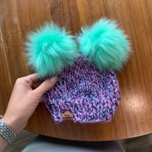 3-6 month Baby Knit Pom Hat | Purple Double Pom Wool Free
