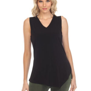 Pointed Hem No Wrinkle V-Neck Tank – Black