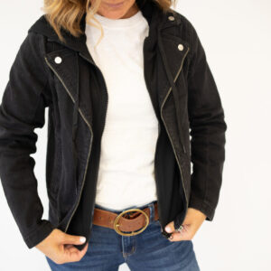Maggie Black Moto Hooded Jacket