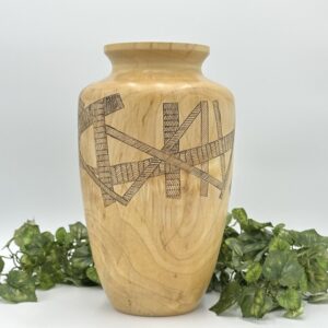 Natural Wood Vase with Zentangle Design