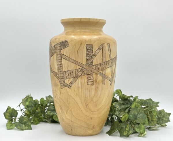 Natural Wood Vase with Zentangle Design
