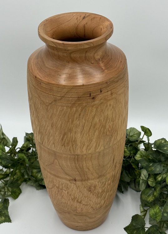 Tall Striated Cherry Wood Vase