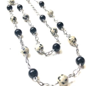 Handmade Black Beige Dalmatian Jasper Necklace Women Gift