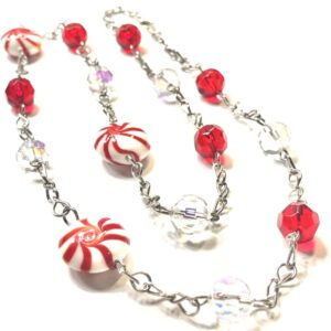Handmade Red White Candy Cane Glass Necklace Christmas Party Gift Women