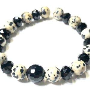 Handmade Dalmatian Jasper & Black Women’s Stretch Bracelet