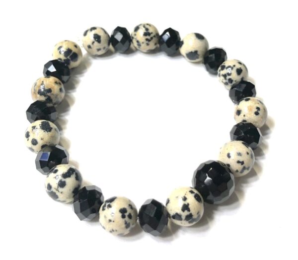 Handmade Dalmatian Jasper & Black Women’s Stretch Bracelet