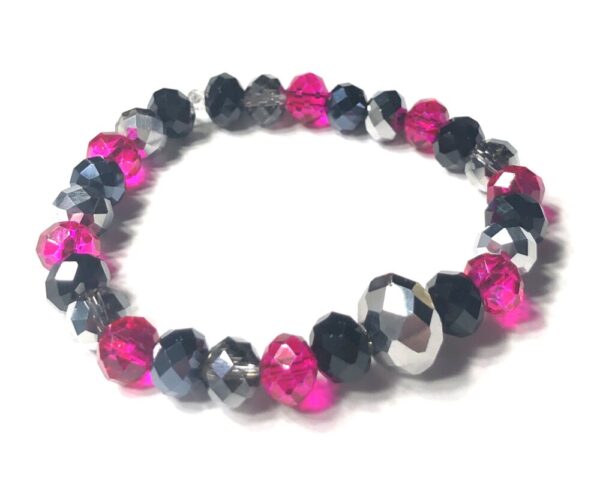 Handmade Silver Pink & Black Women’s Stretch Bracelet Gift