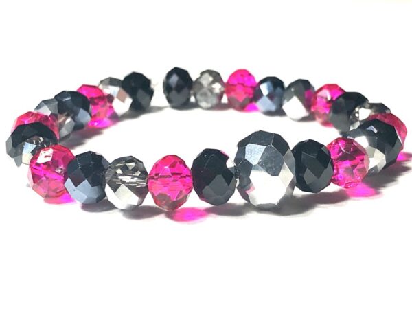 Handmade Silver Pink & Black Women’s Stretch Bracelet Gift