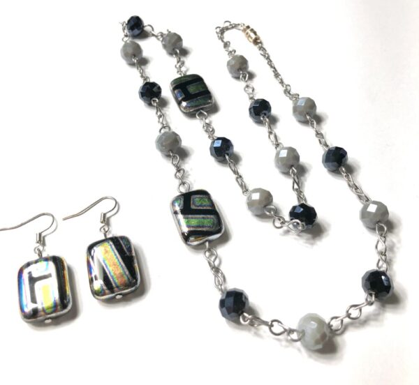 Handmade Black & Grey Necklace Earring Set Women Gift