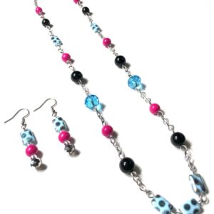 Handmade Turquoise Pink Necklace Earring Set