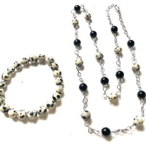 Handmade Dalmatian Jasper Necklace Bracelet Set Women Gift
