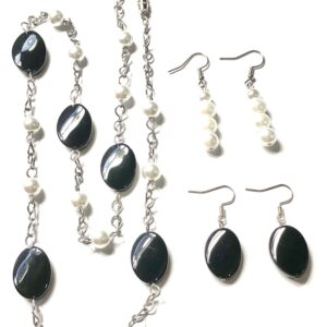 Handmade Black White Necklace Earrings Gift Set Women
