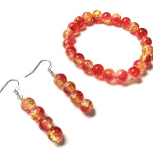 Handmade Red Yellow Stretch Bracelet Earring Gift Set Women
