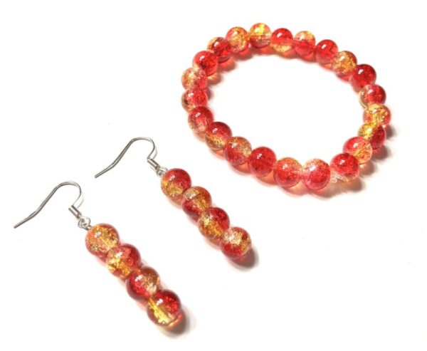 Handmade Red Yellow Stretch Bracelet Earring Gift Set Women