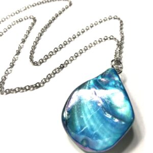 Handmade Teal Dyed Shell Teardrop Pendant Necklace