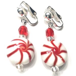 Handmade Candy Cane Clip-On Earrings Christmas Holiday Party Gift