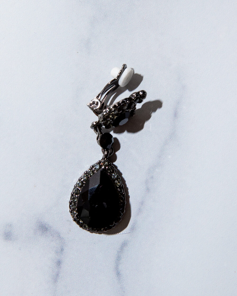 thumbnail image 2 of Black Crystal Rhinestone Wedding Drop Dangle Earrings – Clip-On, 3.125 Inch Long, Gothic Beauty Style 2 of 2
