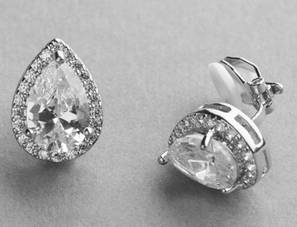 Silver Platinum CZ Pear-Shape Wedding Clip-On Earrings