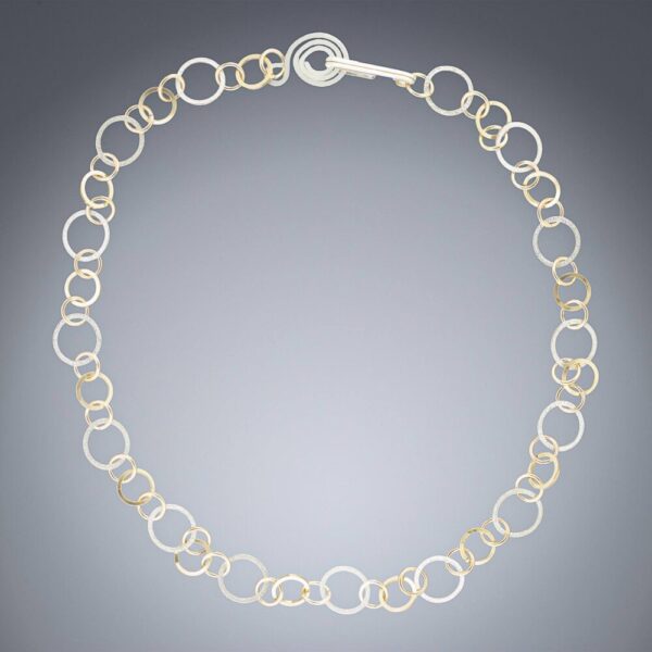 Handcrafted Tri Color Open Link Chain Necklace in Sterling Silver and 14K Yellow and Rose Gold Fill