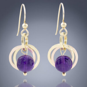 Dark Purple Genuine 8MM Amethyst Gemstone Dangle Earrings in 14K Yellow and Rose Gold Fill