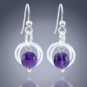 Dark Purple Genuine 8MM Amethyst Gemstone Dangle Earrings in Argentium Sterling Silver