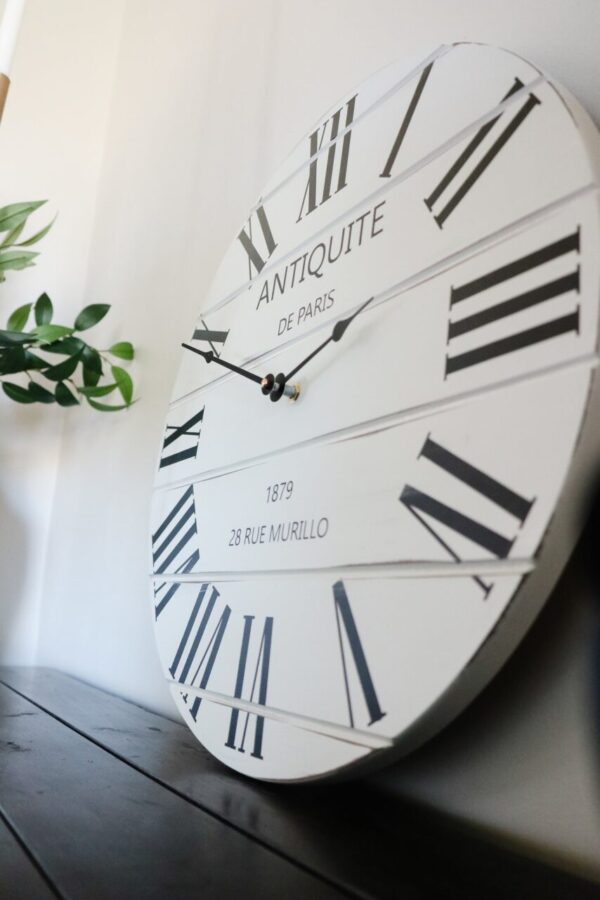 French Style White Lightly Distressed Large Wall Clock