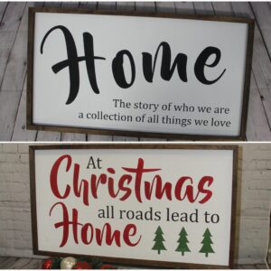 Reversible – Home/At Christmas All Roads Lead To Home Farmhouse Sign | Reversible Farmhouse | Christmas Decor