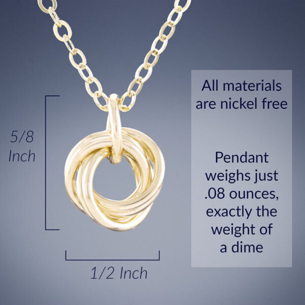 14K Yellow Gold Fill Dainty Round Love Knot Pendant Necklace  in 18″ or 20″ Lengths