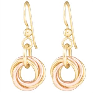 14K Yellow and Rose Gold Fill Dainty Round Love Knot Drop and Dangle Earrings