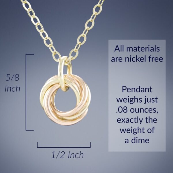 14K Yellow and Rose Gold Fill Dainty Round Love Knot Pendant Necklace in 18″ or 20″ Lengths