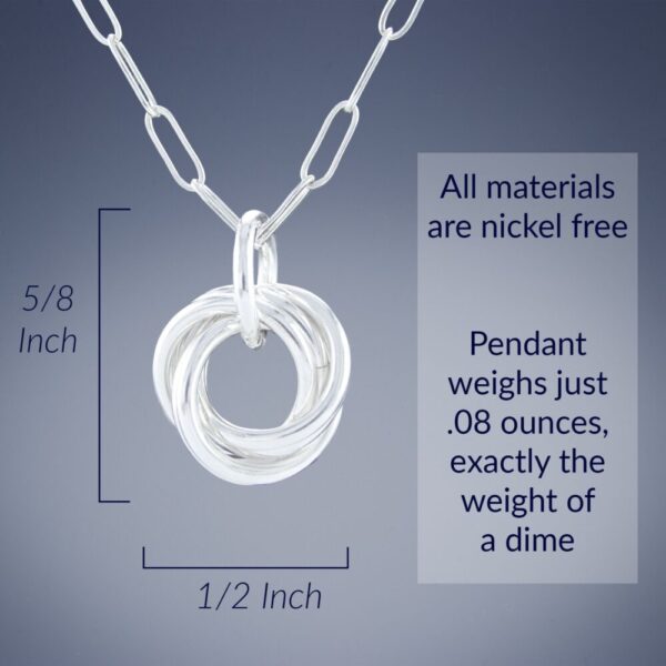 Dainty Round Love Knot Pendant Necklace in Argentium Sterling Silver with 18″ or 20″ Chain