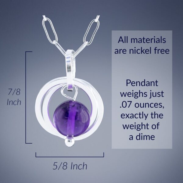 Dark Purple Genuine 8MM Amethyst Gemstone Pendant Necklace in Sterling Silver