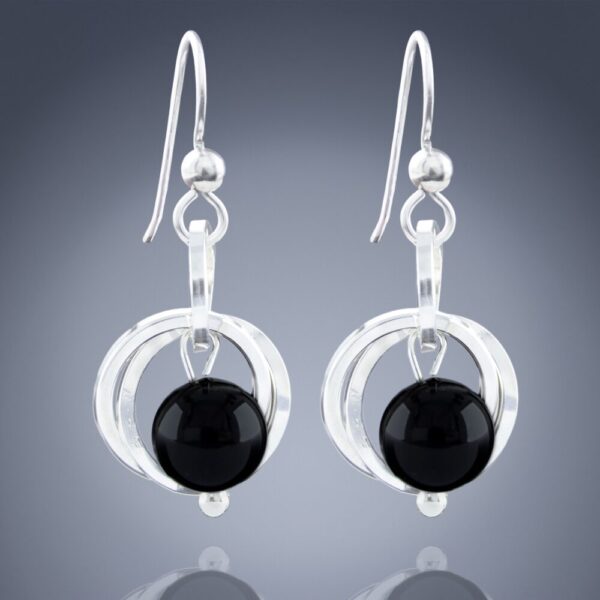 Handcrafted Black Onyx Genuine Gemstone Dangle Earrings in Argentium Sterling Silver