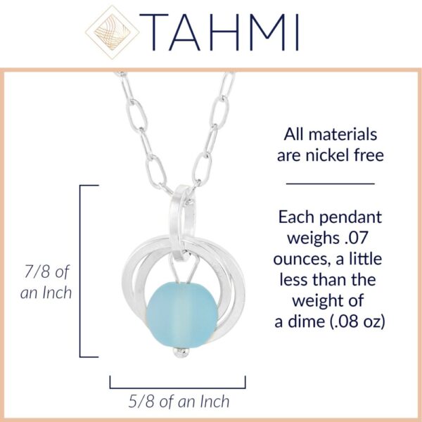 Light Baby Blue Round Recycled Glass Ball with Sterling Silver Circles Pendant Necklace