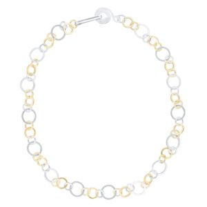 Handcrafted Two Tone Open Link Chain Necklace in Sterling Silver and 14K Gold Fill
