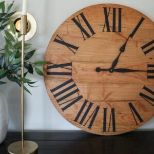 26″ Solid Cherry Hardwood Wall Clock with Black Roman Numerals (in stock)
