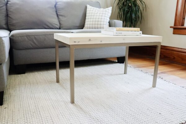Modern White Maple Coffee Table with Gold Metal Base (in stock)