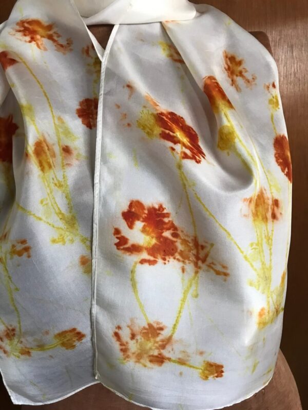 Orange Flowers naturally hand dyed silk scarf