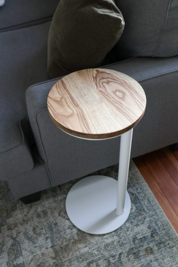 Medium Ash with Walnut Stain Round Industrial Side Table