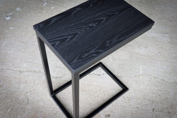 Charcoal Black Ash Industrial Side C Table with Satin Black Powder Metal Base (in stock)