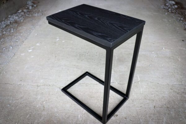 Charcoal Black Ash Industrial Side C Table with Satin Black Powder Metal Base (in stock)
