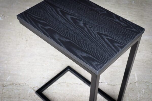 Charcoal Black Ash Industrial Side C Table with Satin Black Powder Metal Base (in stock)