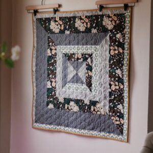 Modern Handmade Baby Quilt – Blue Floral Squares #1