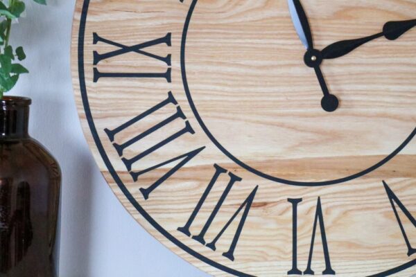 26″ Solid Ash Wood Wall Clock with Black Numbers and Lines (in stock)