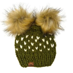 Toddler Heart Double Pom Hat| Green + Off White