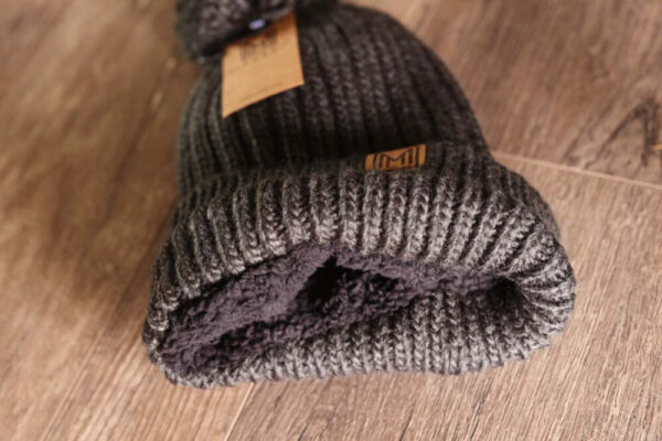 Charcoal Sherpa Lined Cable Knit Beanie